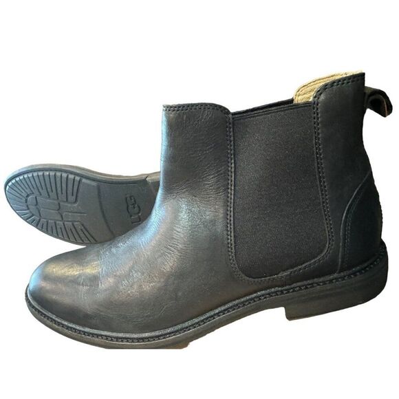 UGG Leif Men’s Black Leather Boots Size 10‎ - Picture 2 of 12
